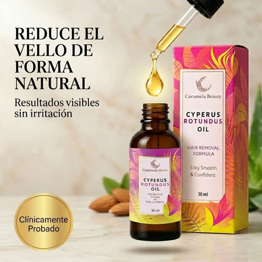 Aceite de Cyperus Rotundus Caramela Beauty para reducir el vello corporal de forma natural y progresiva en Colombia